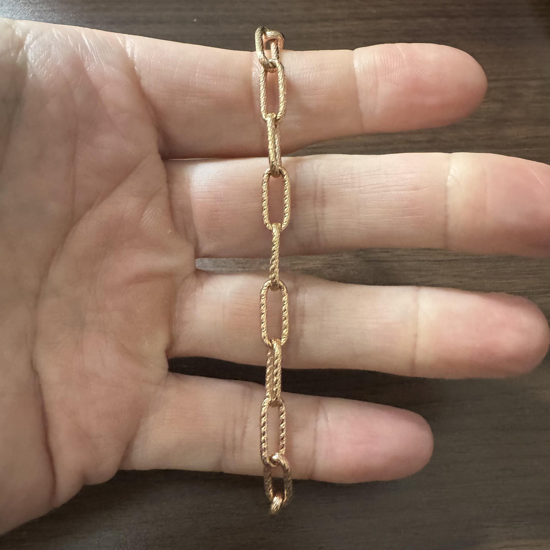 18k Rose Gold 7.7g Ladies Textured 6mm Elongated Oval Link Bracelet 6.5"