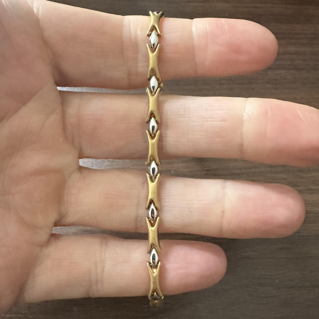18k Yellow and White Gold 6.6g Ladies Two Tone 5mm Fancy Link Bracelet 7"