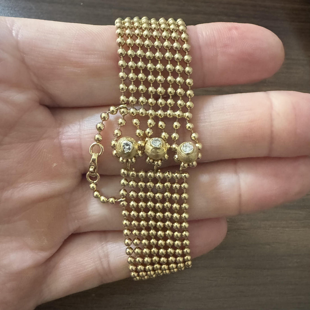18k Yellow Gold and Diamond 43.7g Vintage Multi Stand Bead Link Bracelet 7"