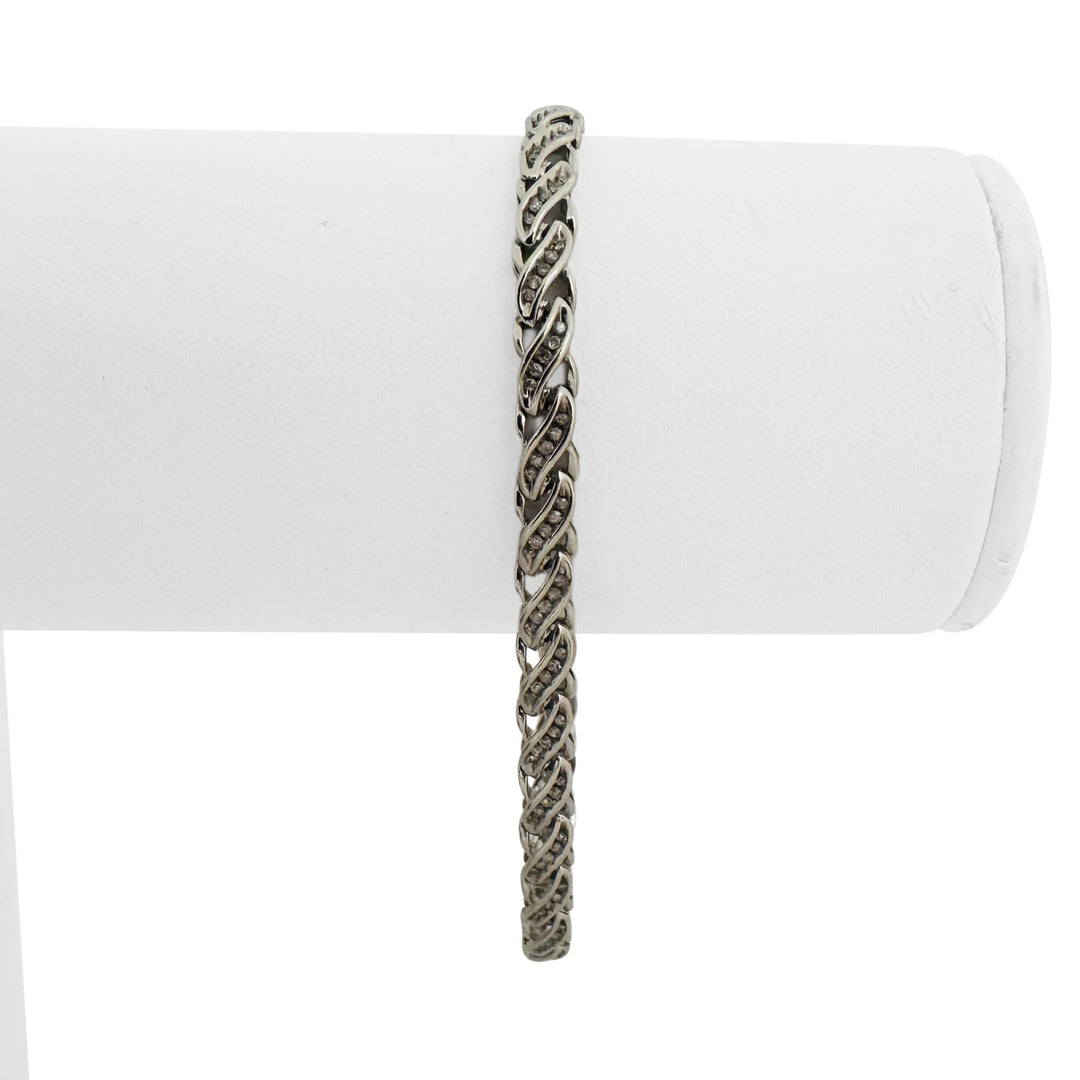 10k White Gold and 0.90cttw Diamond Ladies Link Bracelet 7.25"