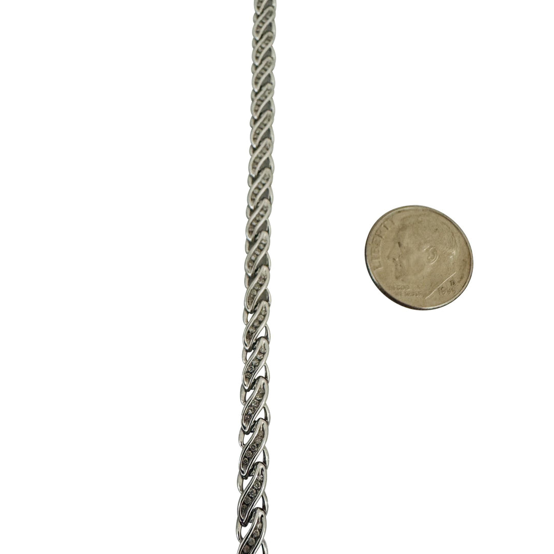 10k White Gold and 0.90cttw Diamond Ladies Link Bracelet 7.25"