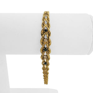 14k Yellow Gold Blue Sapphire and Diamond Double Rope Bracelet 7.5"