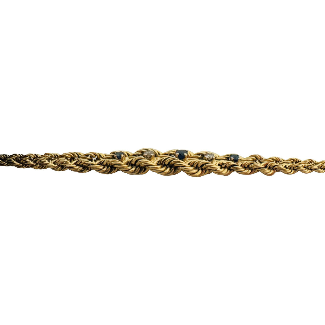 14k Yellow Gold Blue Sapphire and Diamond Double Rope Bracelet 7.5"