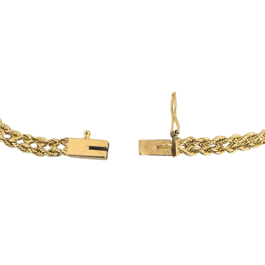 14k Yellow Gold Blue Sapphire and Diamond Double Rope Bracelet 7.5"