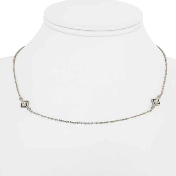 14k White Gold and Diamond Vintage Thin Station Necklace 16