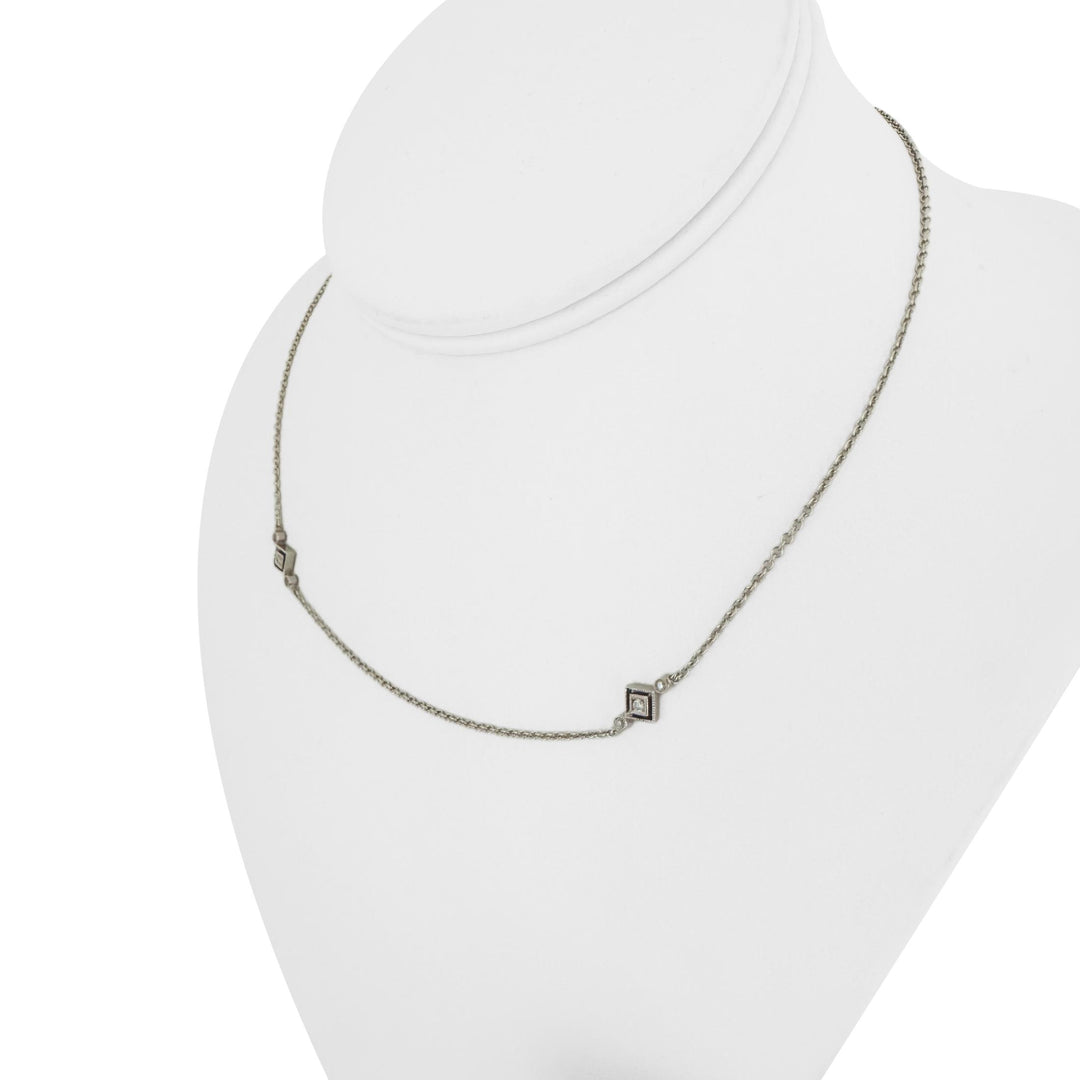 14k White Gold and Diamond Vintage Thin Station Necklace 16"
