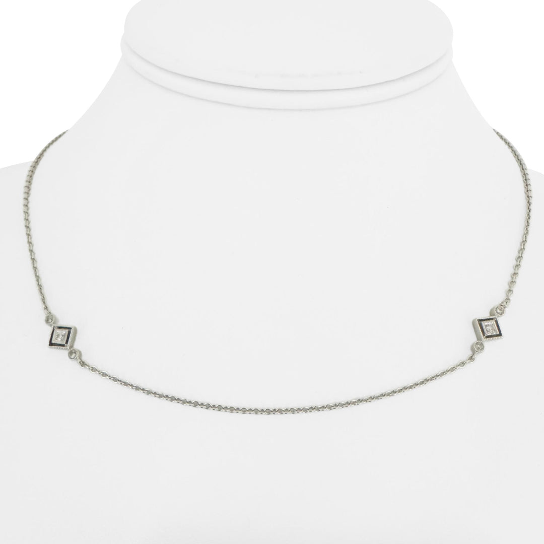 14k White Gold and Diamond Vintage Thin Station Necklace 16"