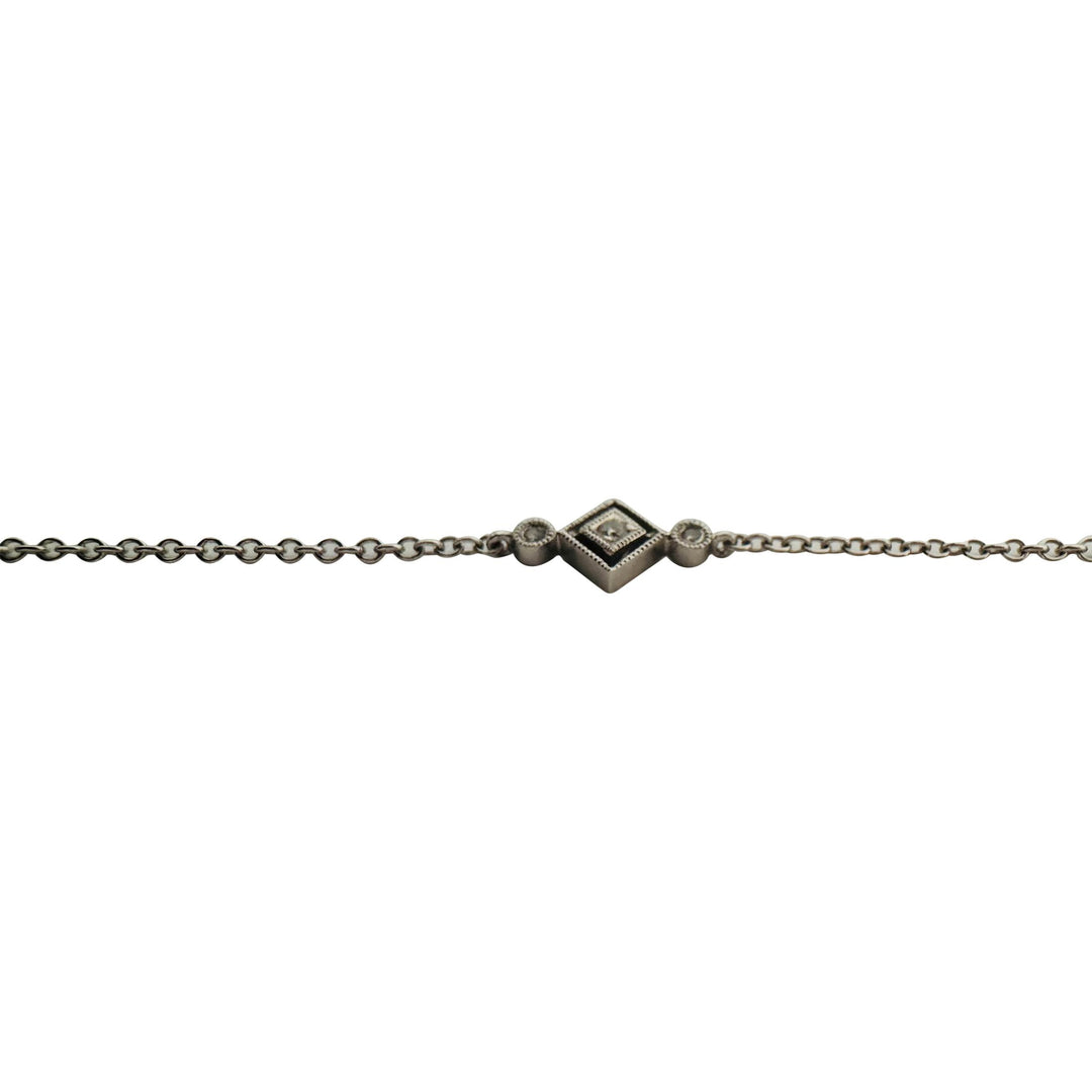 14k White Gold and Diamond Vintage Thin Station Necklace 16"