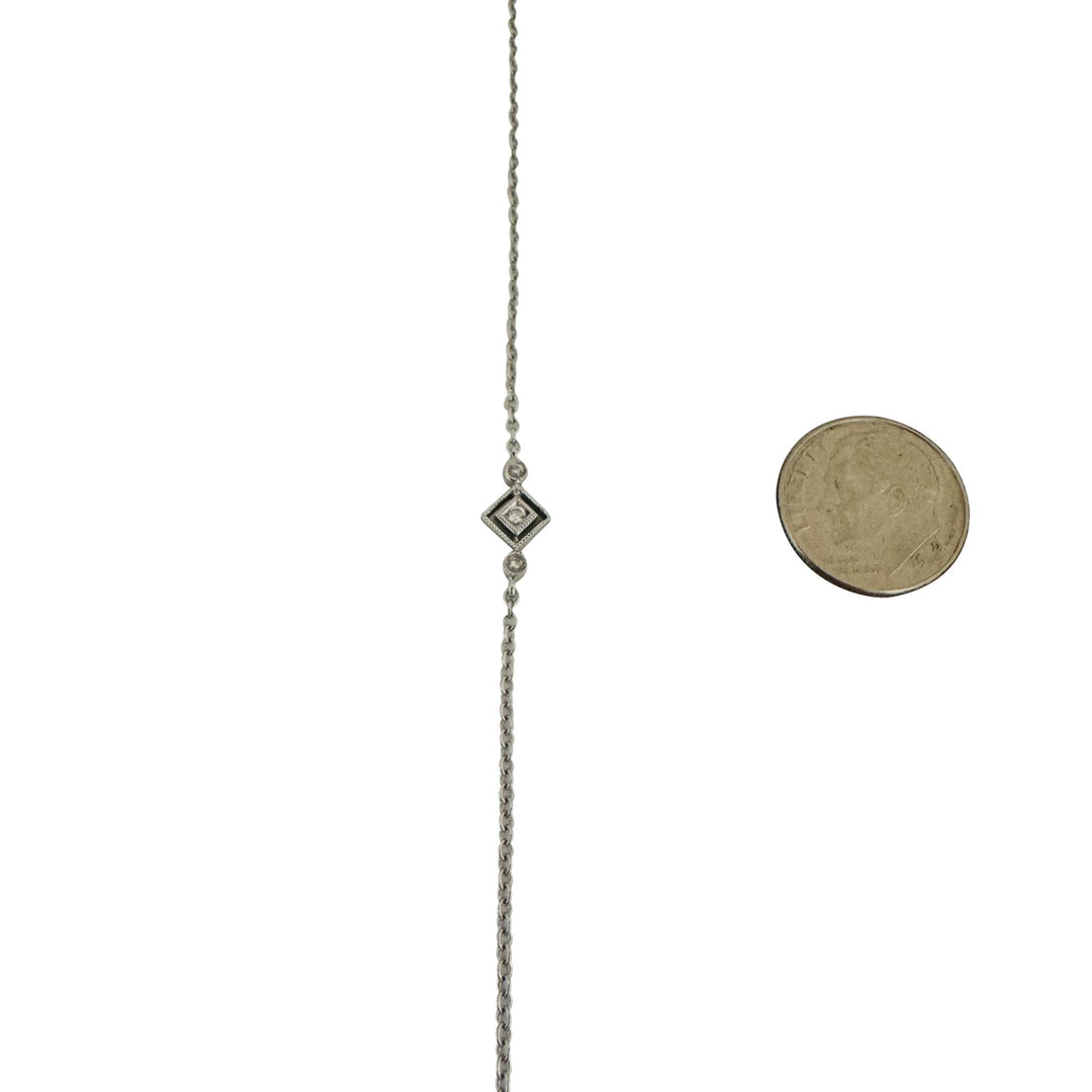 14k White Gold and Diamond Vintage Thin Station Necklace 16"
