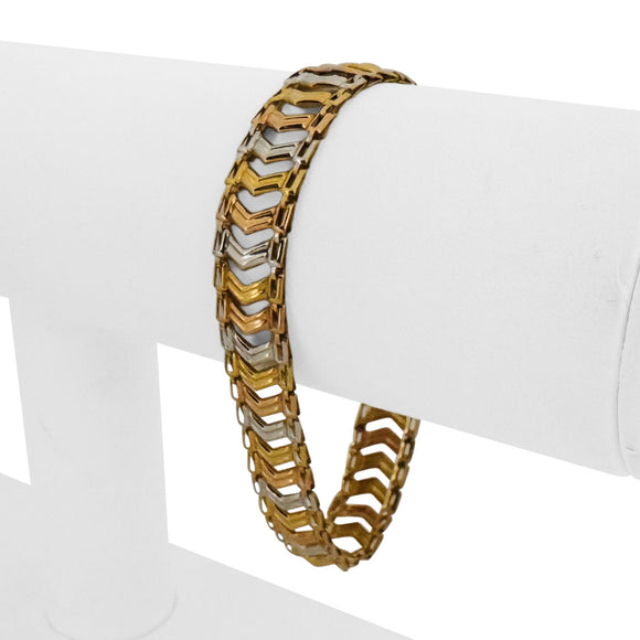18k Yellow White and Rose Gold 7g Ladies Tri Tone Fancy Link Bracelet 7