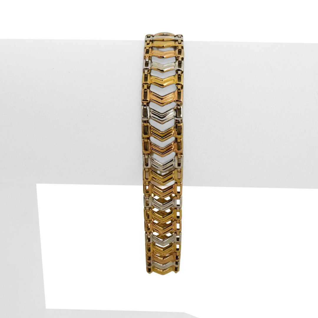 18k Yellow White and Rose Gold 7g Ladies Tri Tone Fancy Link Bracelet 7"
