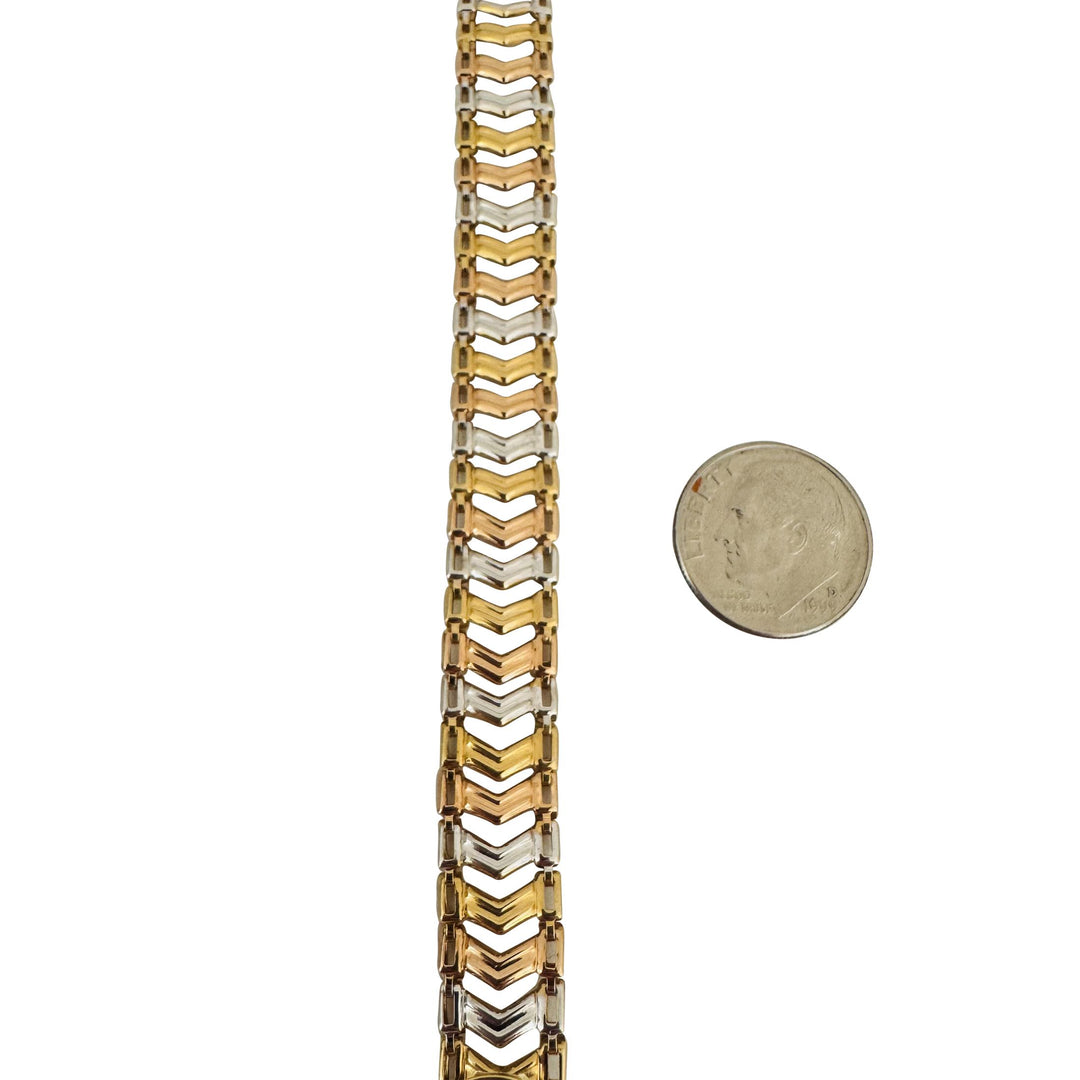 18k Yellow White and Rose Gold 7g Ladies Tri Tone Fancy Link Bracelet 7"
