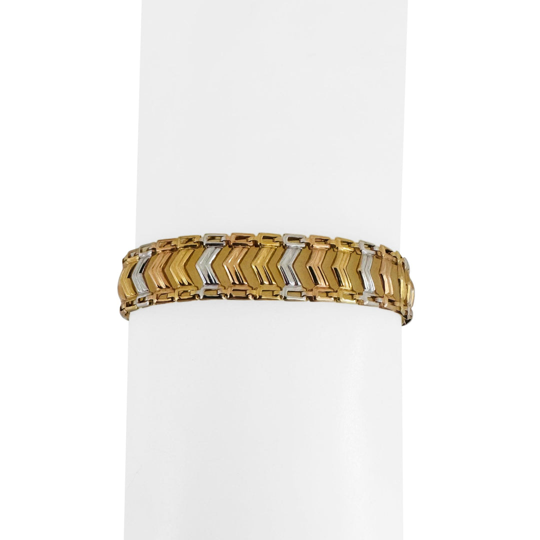 18k Yellow White and Rose Gold 7g Ladies Tri Tone Fancy Link Bracelet 7"