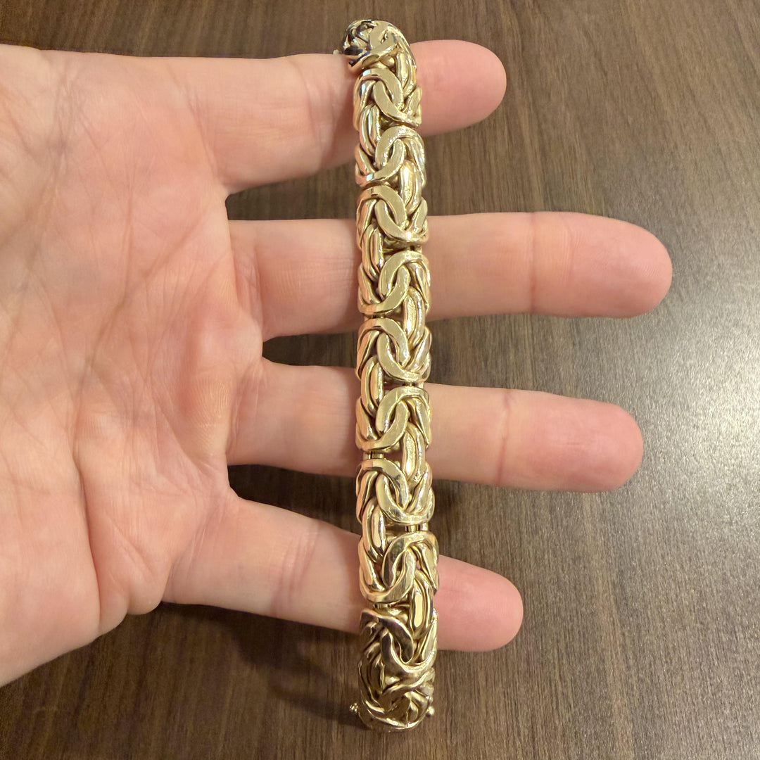 14k Yellow Gold 32g Heavy Thick 13.5mm Byzantine Link Bracelet Italy 7.5"