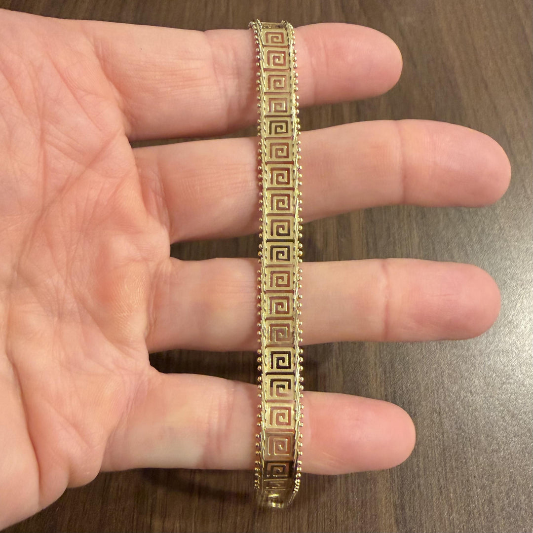 14k Yellow Gold 9.5g Vintage Ladies 9mm Beaded Greek Key Link Bracelet 7"