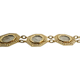 14k Yellow and White Gold 17.8g Greek Key Medallion Link Bracelet 7.25"