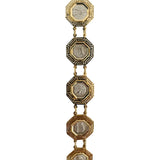 14k Yellow and White Gold 17.8g Greek Key Medallion Link Bracelet 7.25"