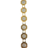 14k Yellow and White Gold 17.8g Greek Key Medallion Link Bracelet 7.25"