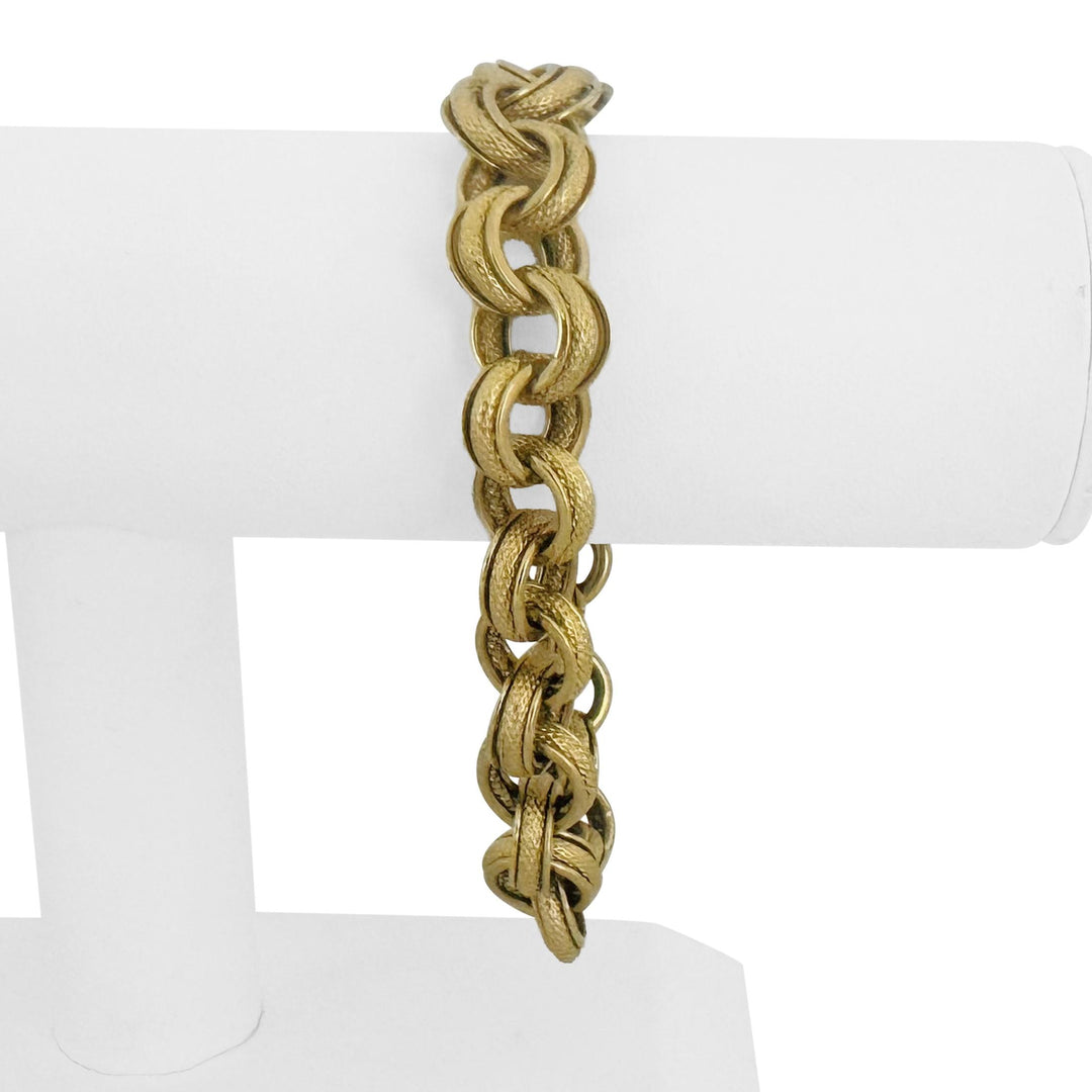 14k Yellow Gold 15.4g Vintage 12mm Three Circle Link Bracelet Italy 8.25"