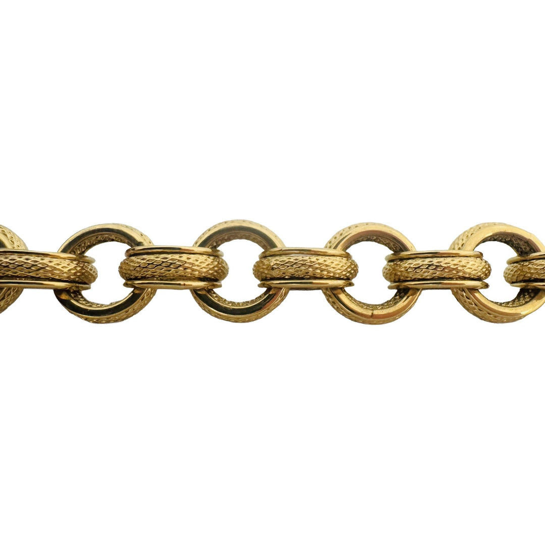 14k Yellow Gold 15.4g Vintage 12mm Three Circle Link Bracelet Italy 8.25"