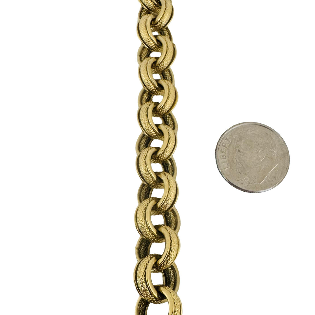 14k Yellow Gold 15.4g Vintage 12mm Three Circle Link Bracelet Italy 8.25"