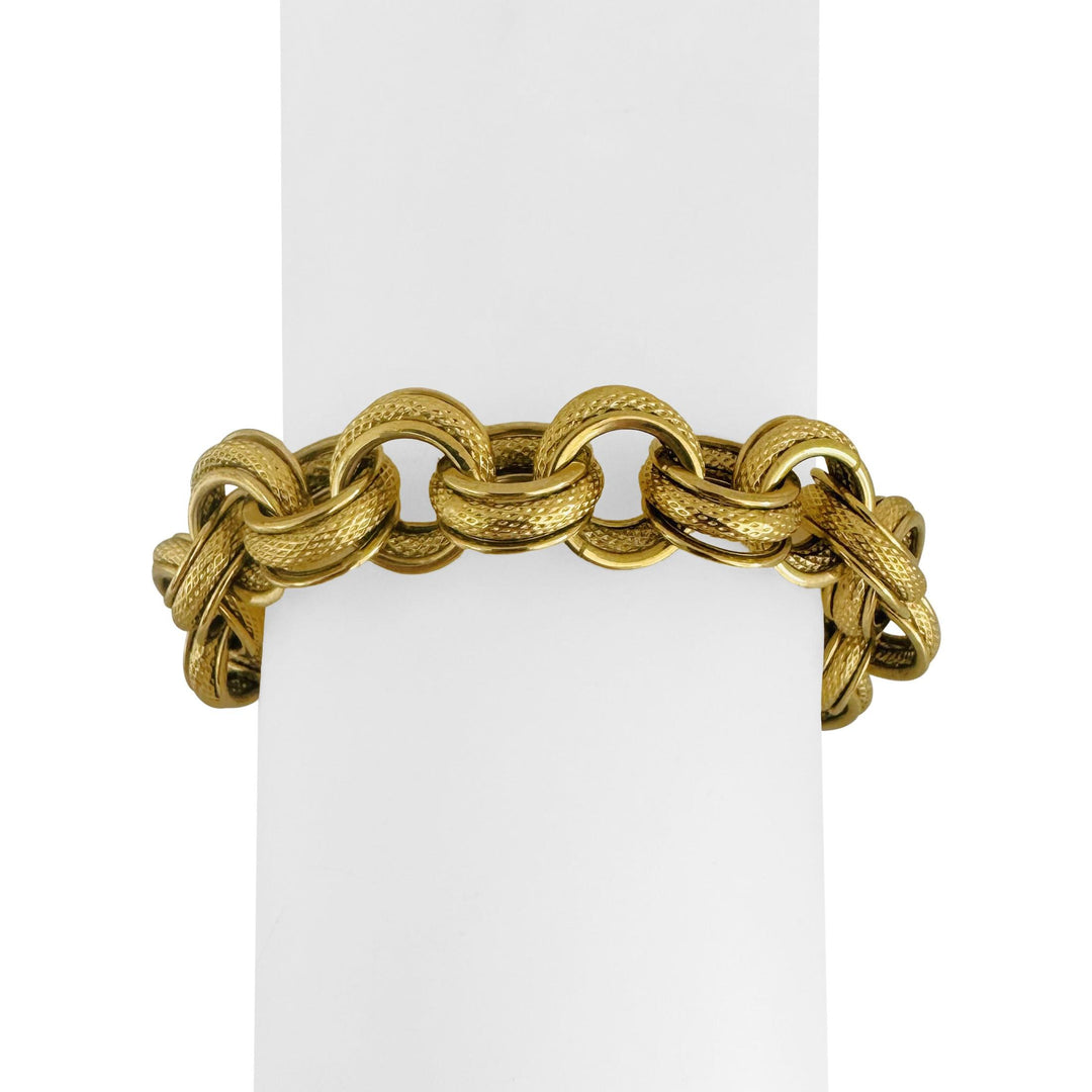 14k Yellow Gold 15.4g Vintage 12mm Three Circle Link Bracelet Italy 8.25"