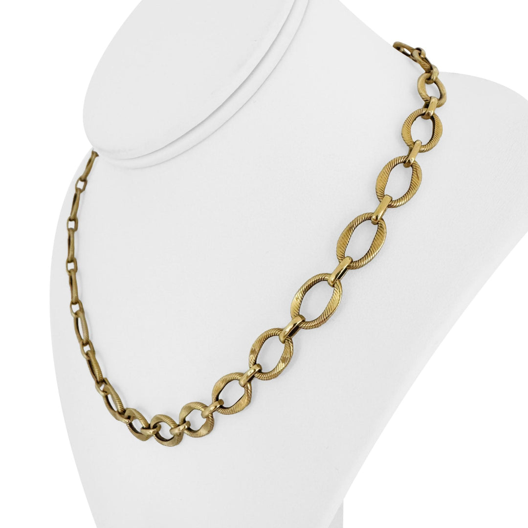 14k Yellow Gold 10.3g Vintage Ribbed 9.5mm Fancy Oval Link Necklace Turkey 18"