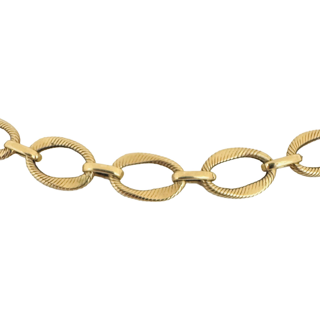 14k Yellow Gold 10.3g Vintage Ribbed 9.5mm Fancy Oval Link Necklace Turkey 18"