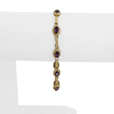 14k Yellow Gold and Bezel Set Amethyst 4.6g Ladies Fancy Link Bracelet 7"