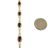 14k Yellow Gold and Bezel Set Amethyst 4.6g Ladies Fancy Link Bracelet 7"