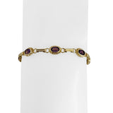 14k Yellow Gold and Bezel Set Amethyst 4.6g Ladies Fancy Link Bracelet 7"