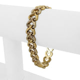14k Yellow and White Gold 17.6g Ladies Polished 10mm Heart Link Bracelet 7"