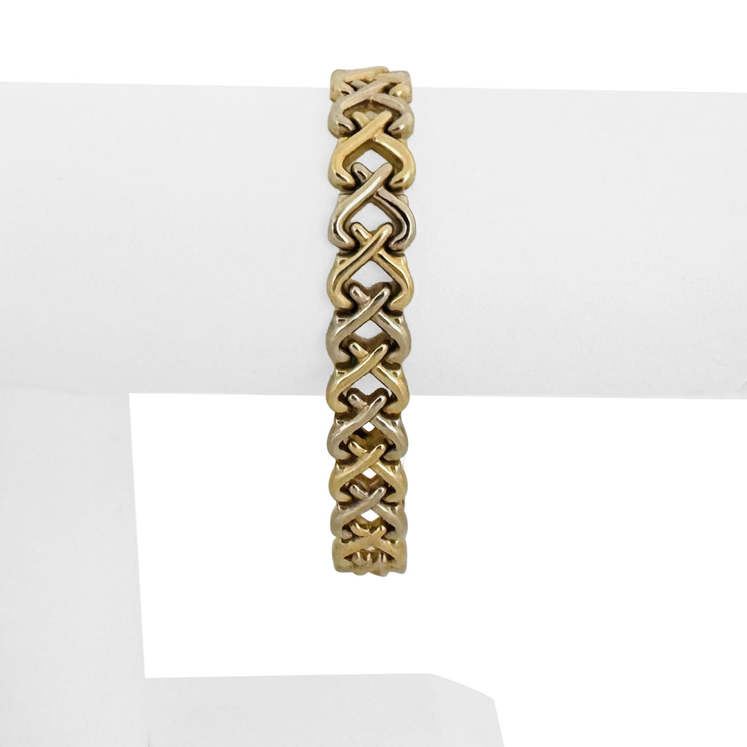 14k Yellow and White Gold 17.6g Ladies Polished 10mm Heart Link Bracelet 7"