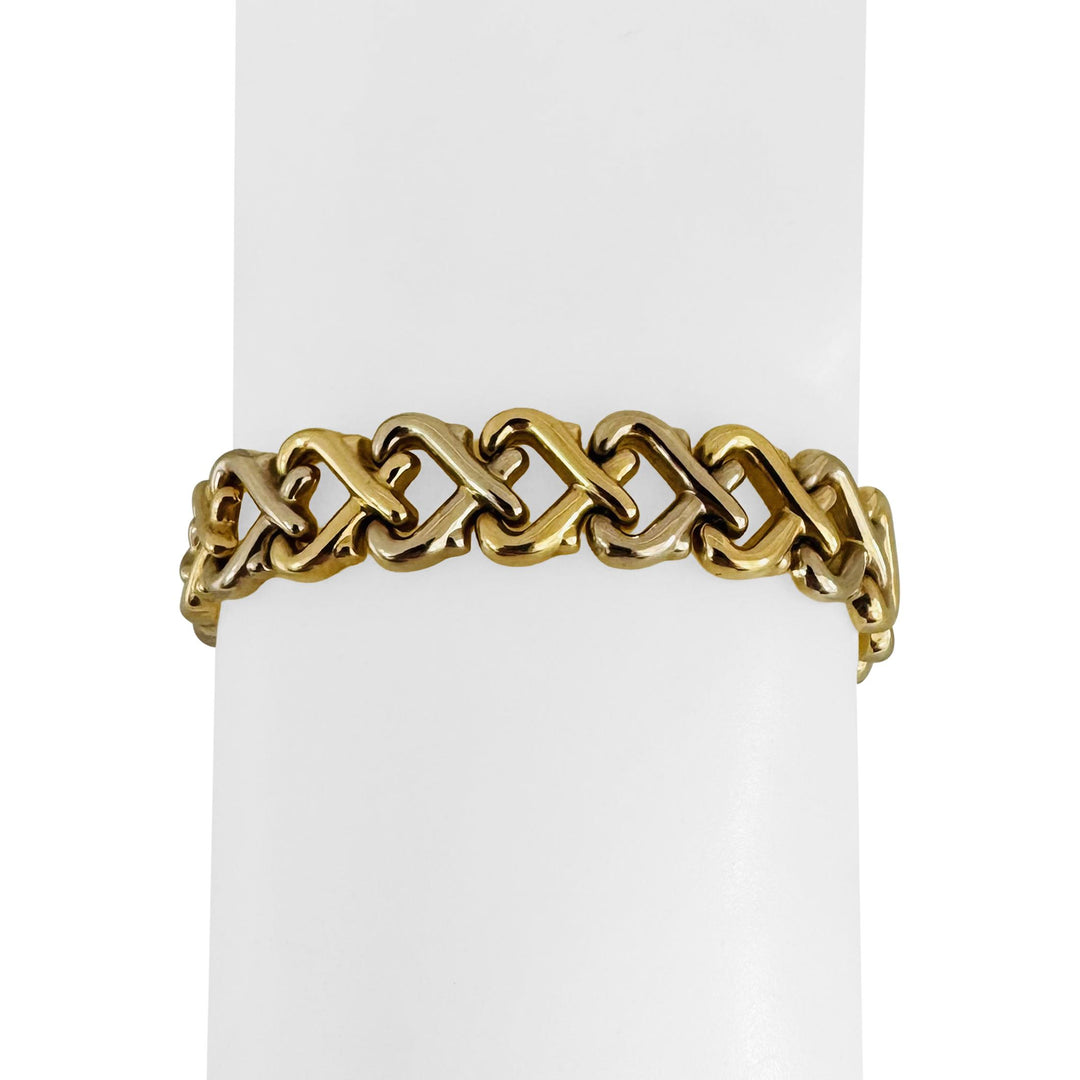 14k Yellow and White Gold 17.6g Ladies Polished 10mm Heart Link Bracelet 7"
