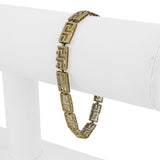 14k Yellow Gold 4.9g Textured Greek Key 6.5mm Panel Link Bracelet 7"