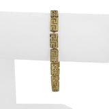 14k Yellow Gold 4.9g Textured Greek Key 6.5mm Panel Link Bracelet 7"