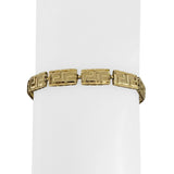 14k Yellow Gold 4.9g Textured Greek Key 6.5mm Panel Link Bracelet 7"