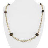 18k Yellow Gold 26.5g Tiger's Eye Bead Station Cable Link Necklace Italy 29"