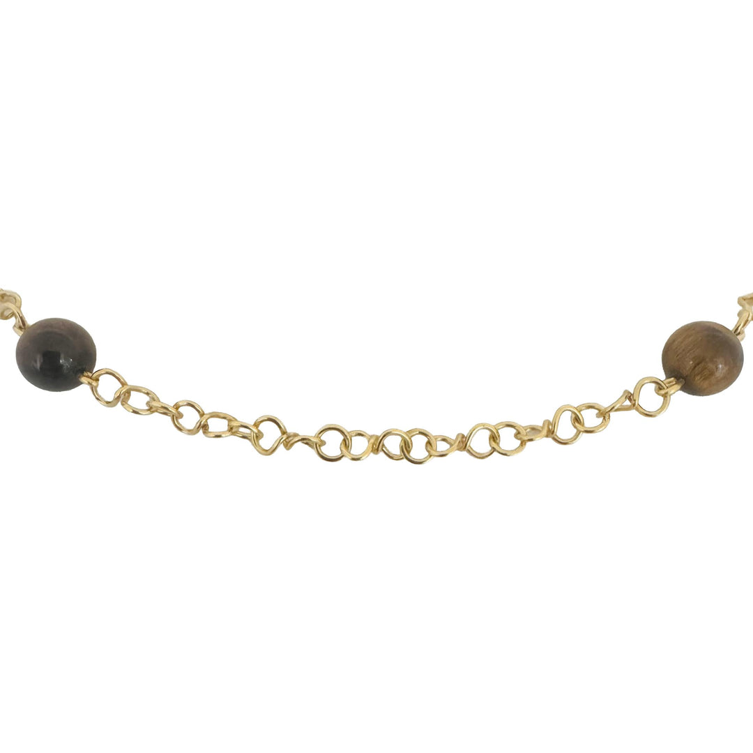 18k Yellow Gold 26.5g Tiger's Eye Bead Station Cable Link Necklace Italy 29"