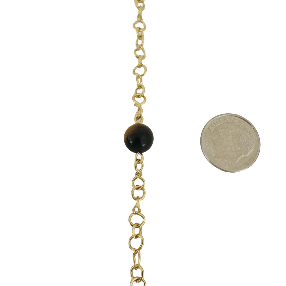 18k Yellow Gold 26.5g Tiger's Eye Bead Station Cable Link Necklace Italy 29"