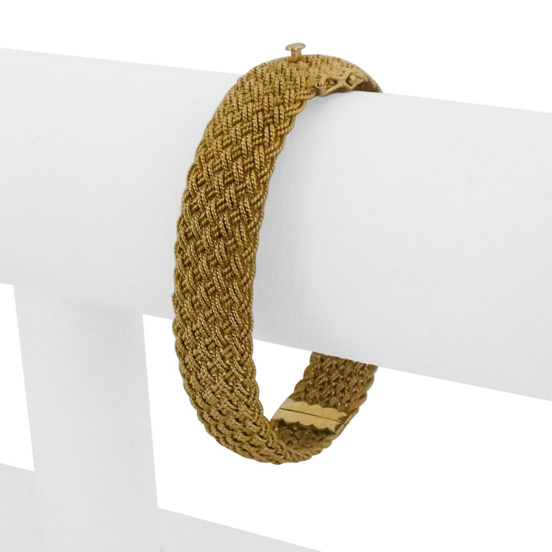 19k Yellow Gold 36.8g Solid Heavy 13mm Mesh Rigid Bangle Bracelet 7"