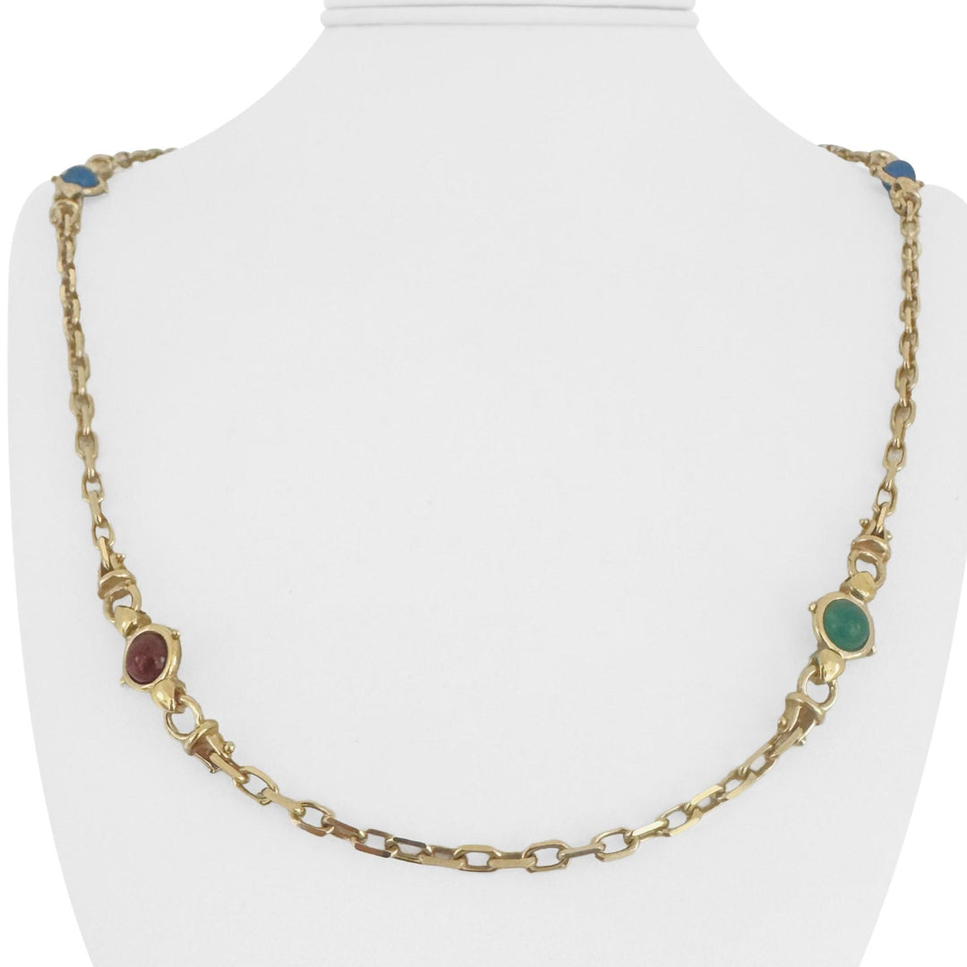 14k Yellow Gold and Colored Glass 32.3g Solid Cable Link Necklace Italy 24"