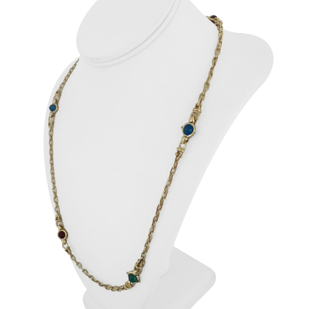 14k Yellow Gold and Colored Glass 32.3g Solid Cable Link Necklace Italy 24"