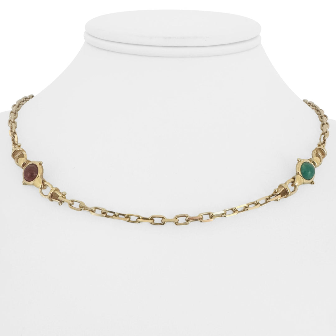 14k Yellow Gold and Colored Glass 32.3g Solid Cable Link Necklace Italy 24"