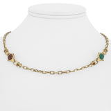 14k Yellow Gold and Colored Glass 32.3g Solid Cable Link Necklace Italy 24"