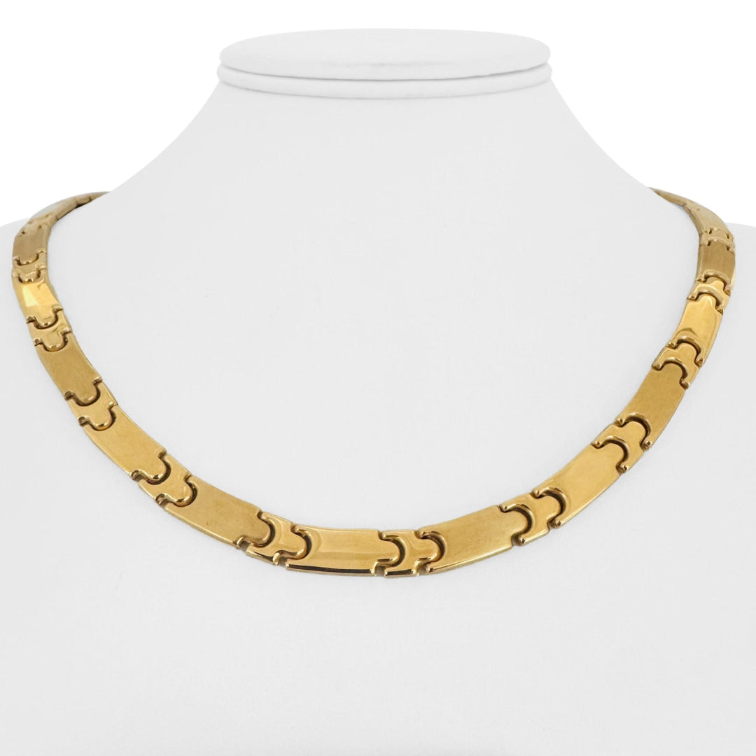 18k Yellow Gold 30g Vintage Polished 7.5mm Panel Link Necklace Italy 19"