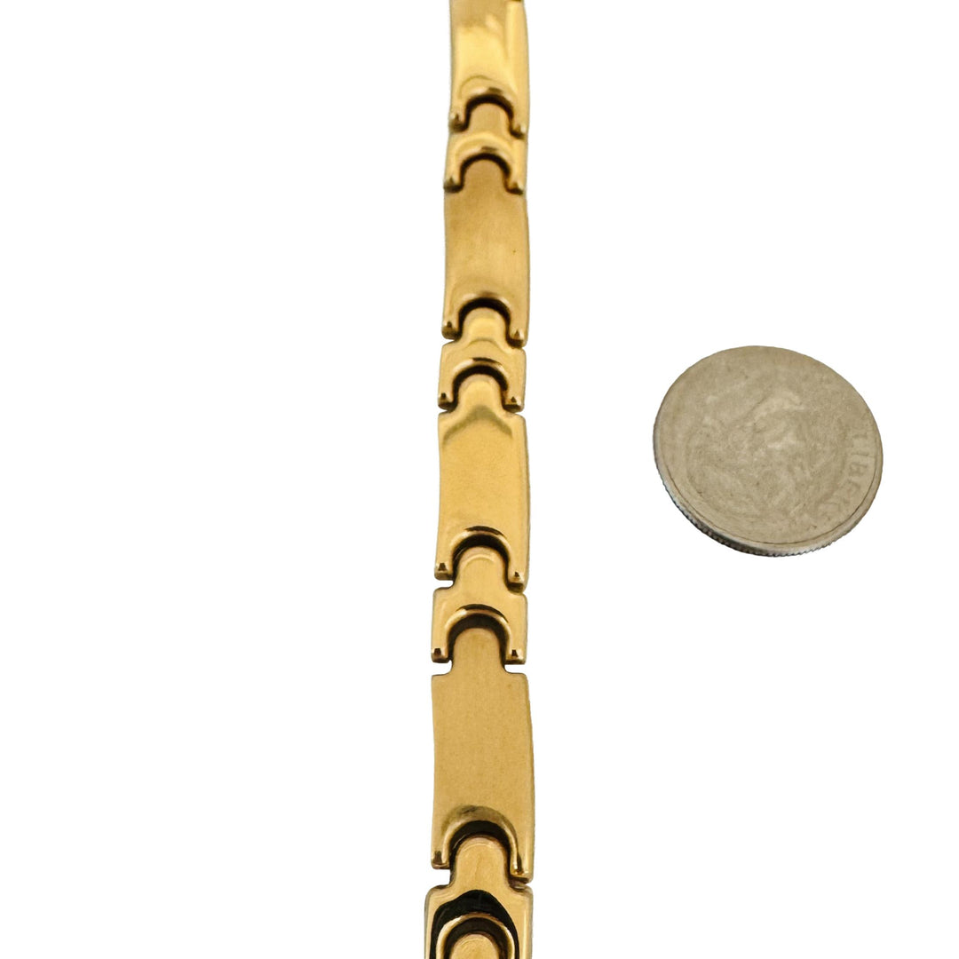 18k Yellow Gold 30g Vintage Polished 7.5mm Panel Link Necklace Italy 19"