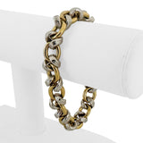 18k Yellow and White Gold 31.6g Vintage Greek Key Fancy Link Bracelet Italy 8"