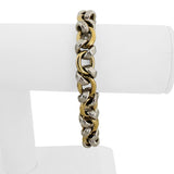 18k Yellow and White Gold 31.6g Vintage Greek Key Fancy Link Bracelet Italy 8"