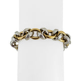 18k Yellow and White Gold 31.6g Vintage Greek Key Fancy Link Bracelet Italy 8"